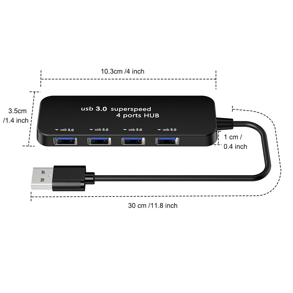 Hub usb 3.0 de 4 portas ultrafinas, hub com luz indicadora de alta velocidade para multi-dispositivos, computador, laptop, desktop, pc, adaptador usb 3.0