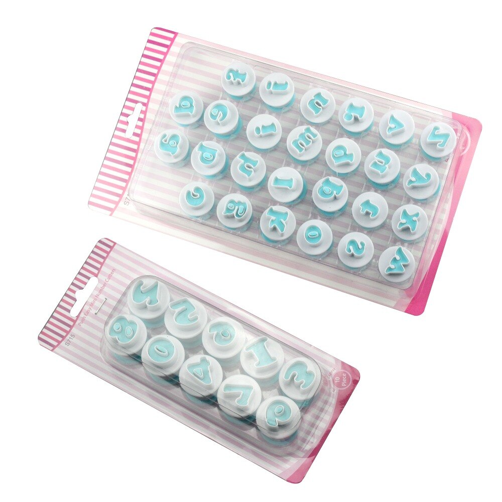 Bagning form bogstav fondant kage udstikker 26 stk store & små bogstaver alfabet og 10 stk nummer kage dekorationsværktøj