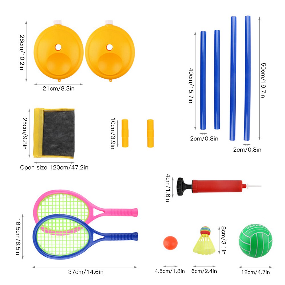 Barn badmintonset med 2 racketar fjäderboll birdie volleyboll och nät för barn strandlek leksak barn pojkar flickor