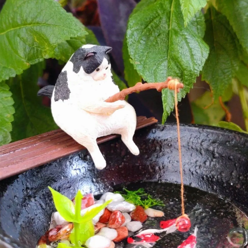 Figuritas de decoración de Acuario, 10 estilos, Mini lindo gato de pesca, accesorios de Acuario, adorno de paisajismo, accesorios de tanque de peces DIY