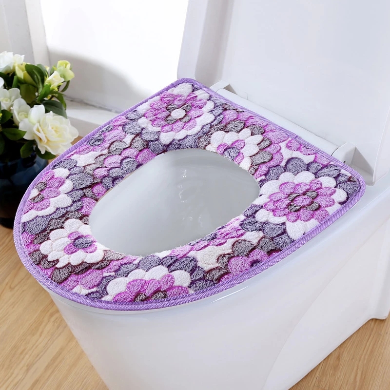 Wc Sitz Abdeckung Weiche Dickere Warme Plüsch Wc-sitz Deckel Pad Hause Dekoration Bathoom schließt matt Mit Reißverschluss Wasserdicht: Violett(Velcro)