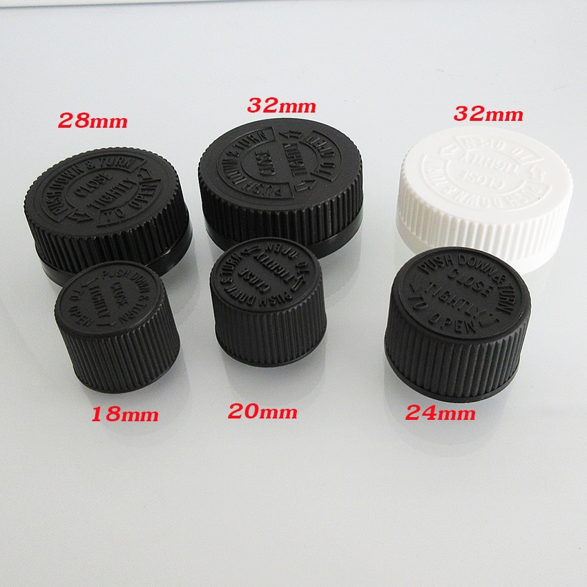 Plastic Fles cap, zwarte Fles Cover, 18mm 20mm 24mm 28mm 32mm Kindveilige Doppen voor Flessen, Safty Flessen Caps