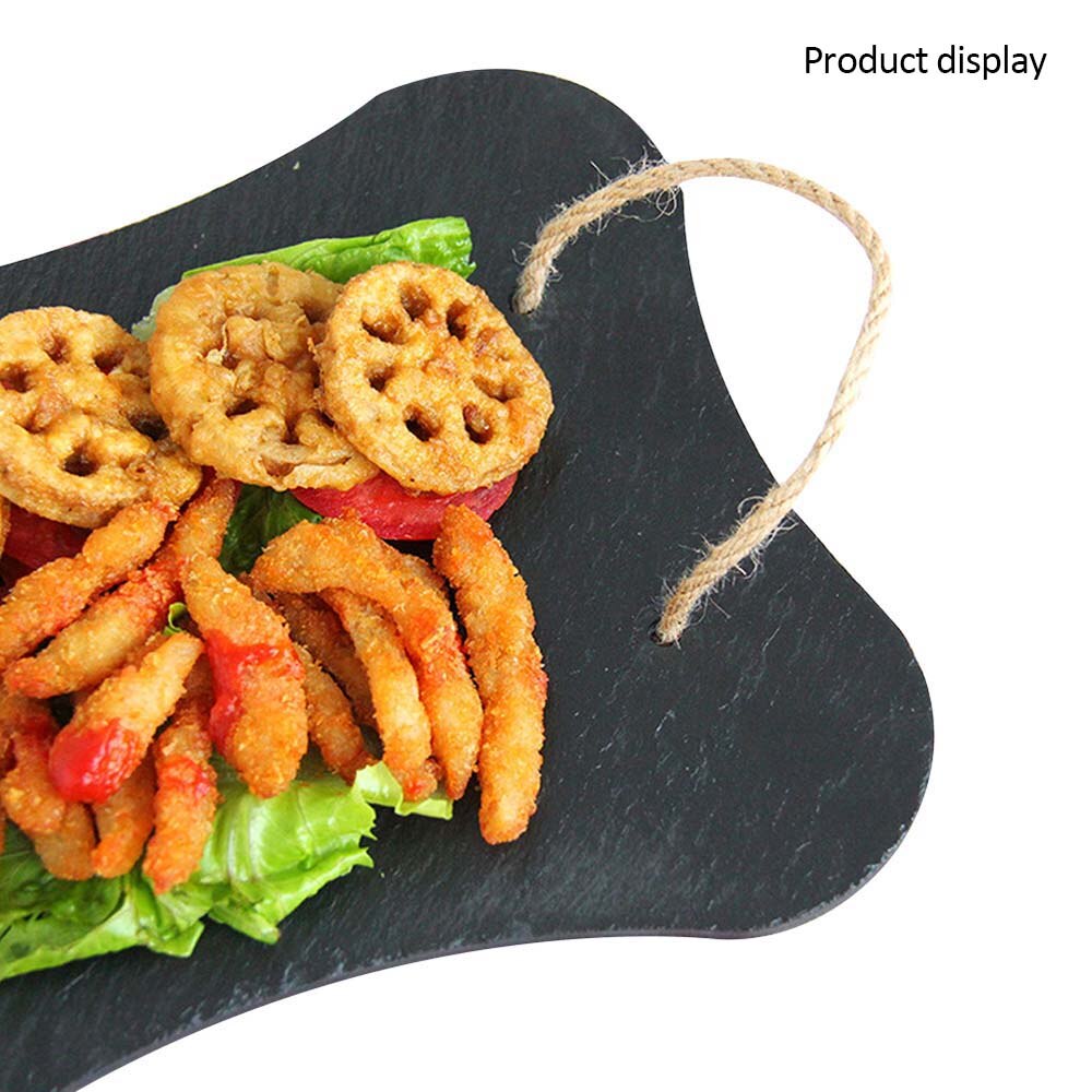 Placa de pizarra de personalidad creativa pizarra Irregular plato occidental estante para tartas restaurante suministros de cocina 29x18cm 20