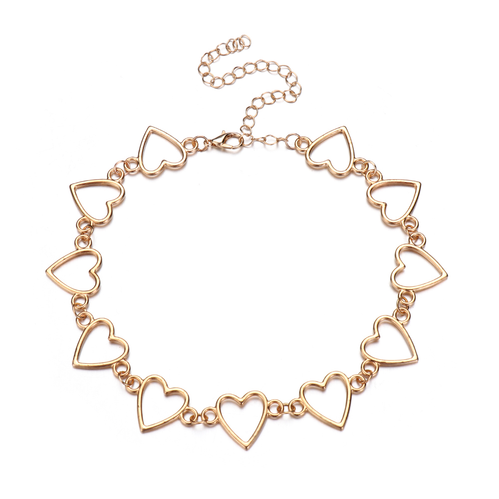 Mode Zoete Liefde Hart Choker Ketting Holle Hart Ketting Verklaring Leuke Gouden Ketting Sieraden Vriendschap: Gold