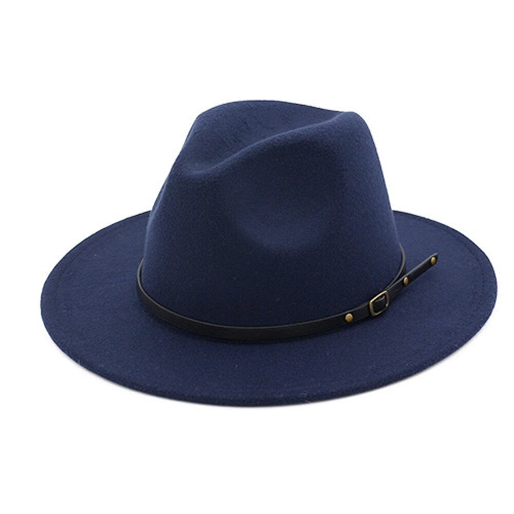 QBHAT-Sombrero de Jazz de fieltro para hombre y mujer, almazuela roja azul marino británico, visera plana, sombreros de Fedora de mezcla de lana, sombrero Vintage Panamá Trilby