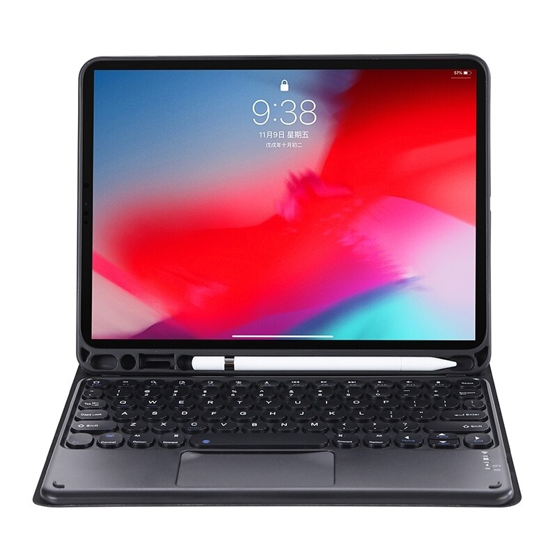 Dla iPad Pro 11 (2021) odpinany cukierki kolor skóry tekstury okrągły Keycap klawiatura Bluetooth skórzany pokrowiec z kontrolą dotykową