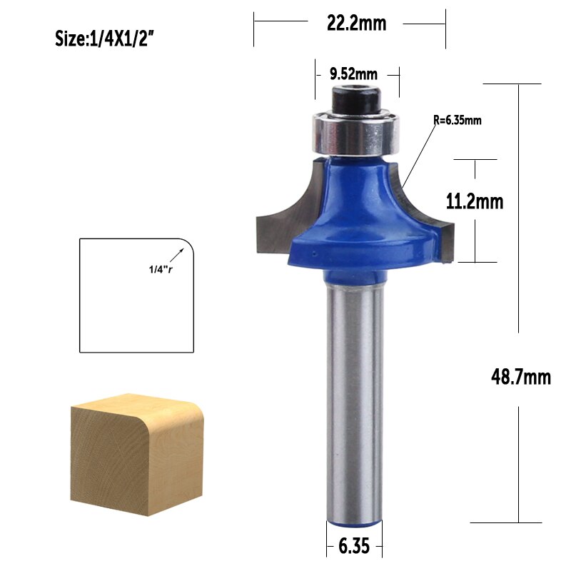 CHWJW 1/4&quot; Corner Round Over Router Bit with Bearing Milling Cutter for Wood Woodworking Tool Tungsten Carbide: 6.35mmX12.7mmXZ9.52