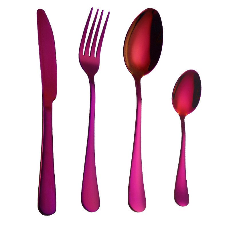 Regenboog Bestek Sets Vork Lepel Mes Set Koreaanse Keuken Servies 18/10 Rvs Zilverwerk Set Bestek Messen Sets: red