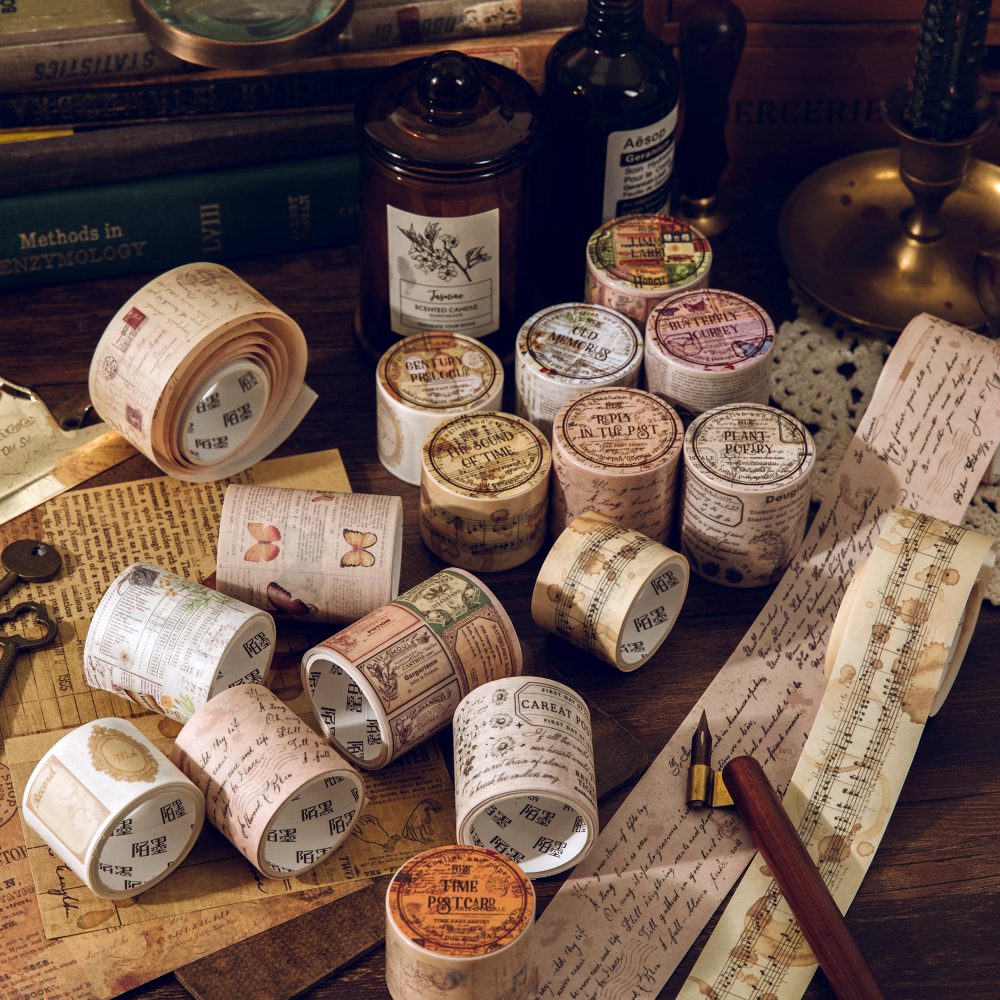 Cintas decorativas Washi con letras Vintage de 2m, 35cm de longitud de ciclo, decoración para álbum de recortes, etiqueta para diario basura, papelería, pegatinas artesanales