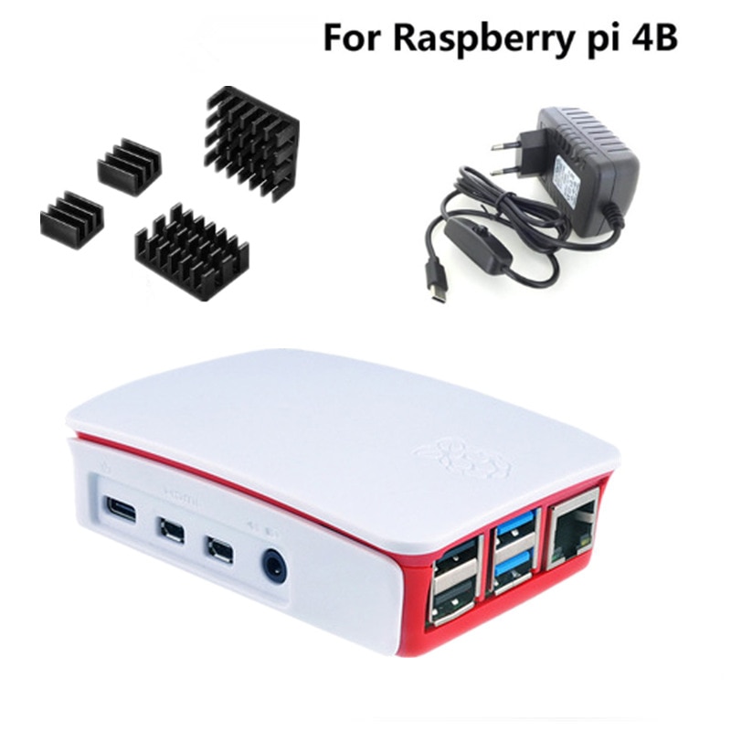 Boîtier pour Raspberry Pi 4 modèle B, boîtier officiel avec dissipateur de chaleur, adaptateurs d'alimentation, boîtier en plastique ABS, couvercle RPI143
