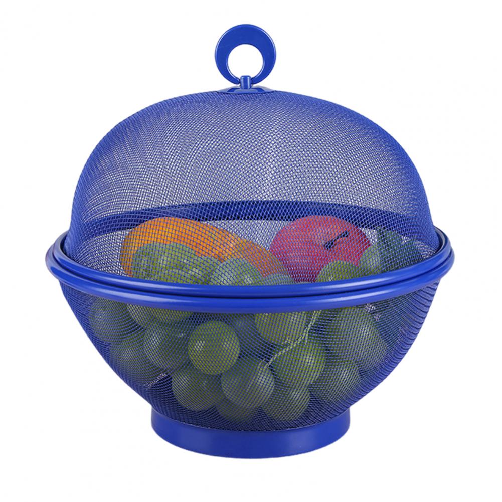 Obstkorb aus edelstahl, obstschale aus drahtgeflecht mit deckel, fliegensicherer obstkorb, aufbewahrungsbehälter mit deckel, siebkorb: Blau