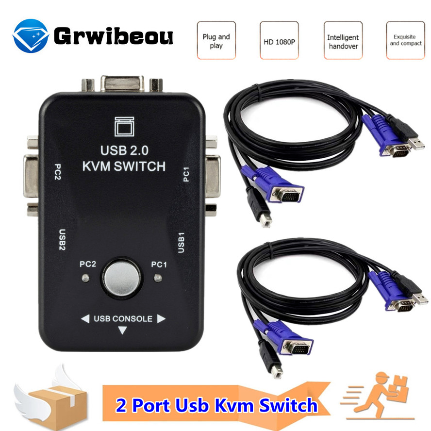 Kvm Switch Vga Kabel Usb 2.0 Vga Splitter Box Voor Usb Key Toetsenbord Muis Monitor Adapter Usb Printer schakelaar