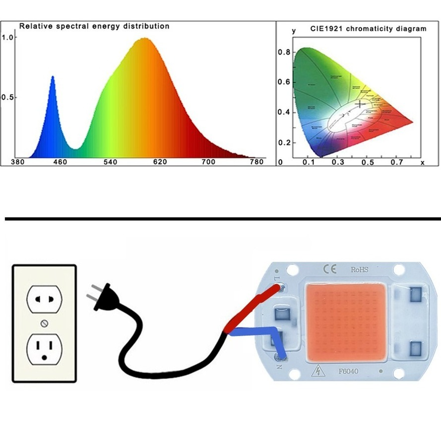 Phyto-lampe LED à puce COB, éclairage à spectre complet pour culture de plantes d'intérieur et floraison, ac 220V/110V 50W 30W 20W