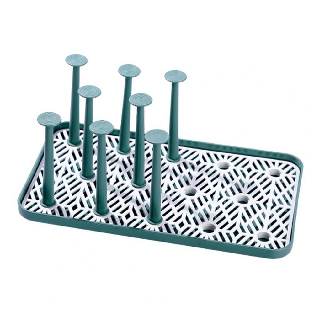 Estante de secado de vasos a prueba de polvo, soporte multifuncional para botellas, soporte de vidrio de drenaje de plástico, decoración del hogar: Green L