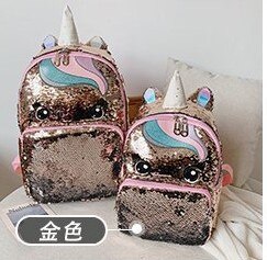 Eenhoorn pailletten schooltas veelkleurige kinderschooltassen voor meisjes rugzak mochila escolar boeken schooltas voor tieners student: Gouden l