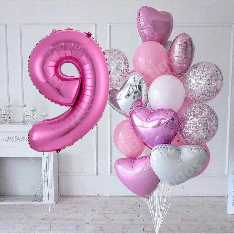 15pcs/lot girl Birthday Balloons with 30inch pink Number baloon 3/3rd Birthday Party Decor Kids anniversaire 9/1/3 years old