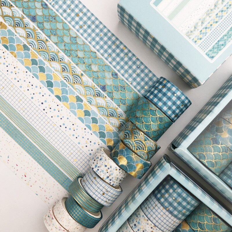 Conjunto de cintas adhesivas para decoración, papel japonés adhesivo en color oro celosía con figuras geométricas, compatible con libro de recortes, accesorios de papelería, set de 10 unidades