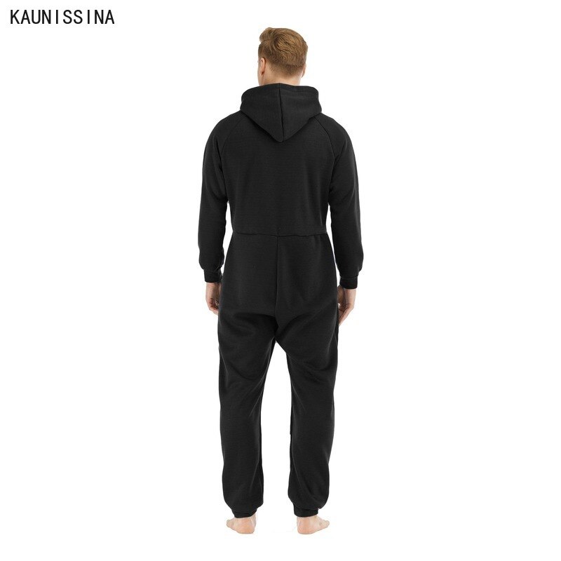 Ensemble pyjama épais pour homme, vêtements d'hiver, manches longues, capuche, fermeture éclair à l'avant, doublure polaire, tenue longue