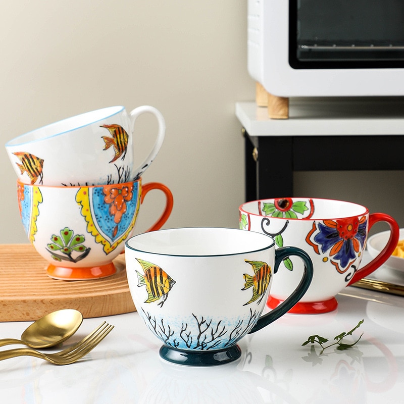 American Product Heavy Color Hand-painted Ceramic Breakfast Cup Home Large-capacity Mug Coffee Oatmeal Cup