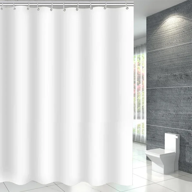 ZEXEF-cortinas de ducha de tela impermeable, cortinas de baño para baño, bañera, cortina de sombra, cubierta de baño ancha grande con ganchos: BLANCO