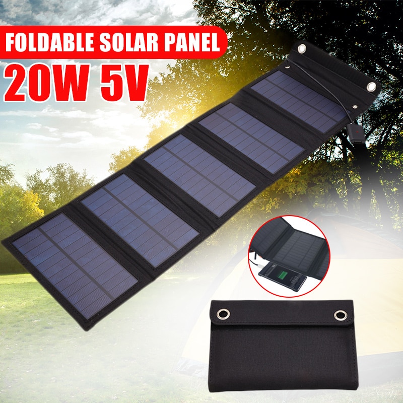 20W paneles solares a prueba de agua plegables energía Solar cargador de células solares 5V 2A dispositivos de salida USB portátiles para Camping al aire libre