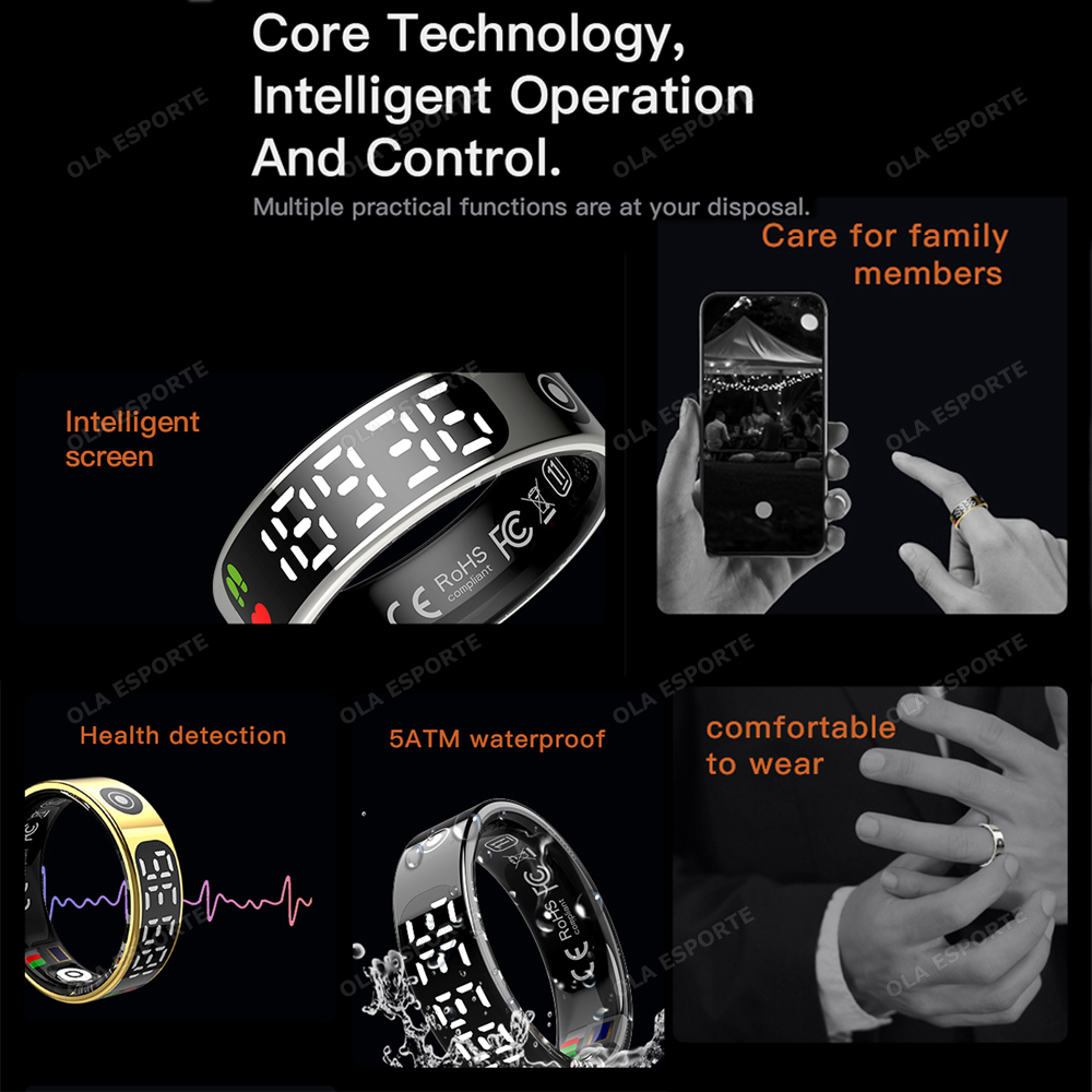 Screen Smart Ring Photo Control Health Monitior Smartring Men Women Bluetooth NFC Rings Heart Rate Waterproof 5ATM