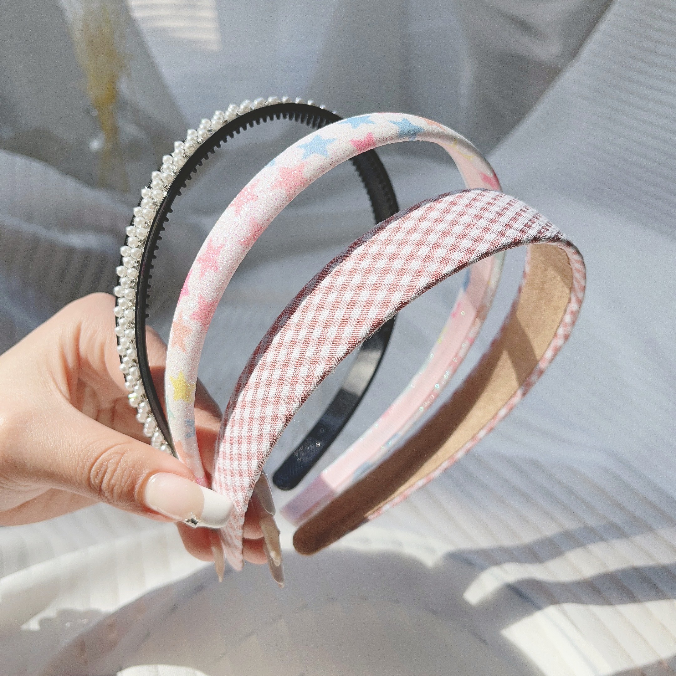 3 unids/set mujer bandas para el cabello de tela tocado diadema de perlas diadema para niñas aro para el cabello accesorios para el cabello femenino: Verde