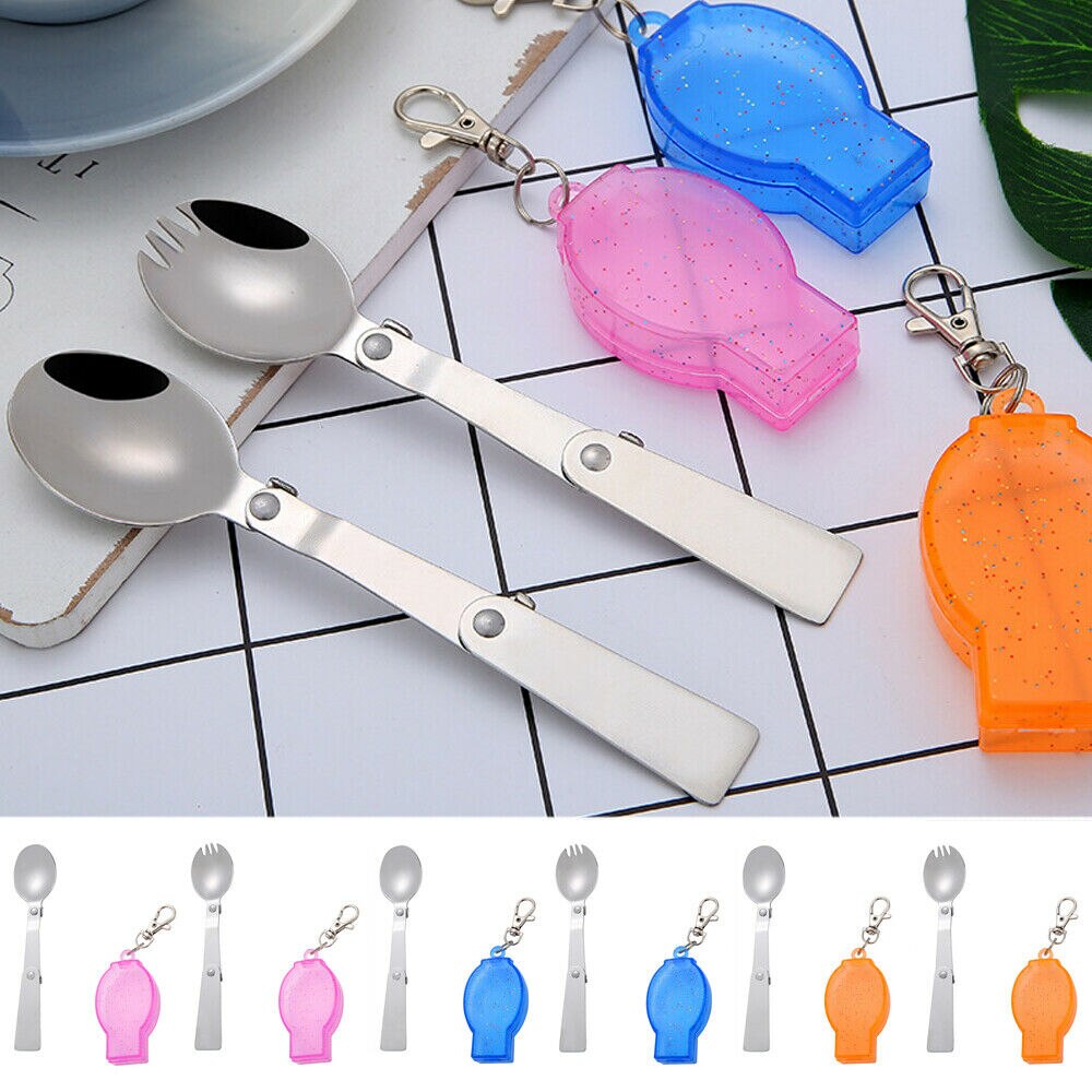 3 kleuren opvouwbare vorken outdoor camping servies keuken reizen wandelen roestvrij staal zak draagbare schep soep koffielepel