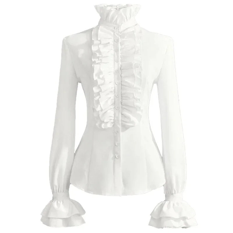 Costume da pirata smock Camicia vittoriana Camicetta gotica Camicetta rinascimentale da donna bianca Camicetta contadina medievale a maniche lunghe: M / Beige