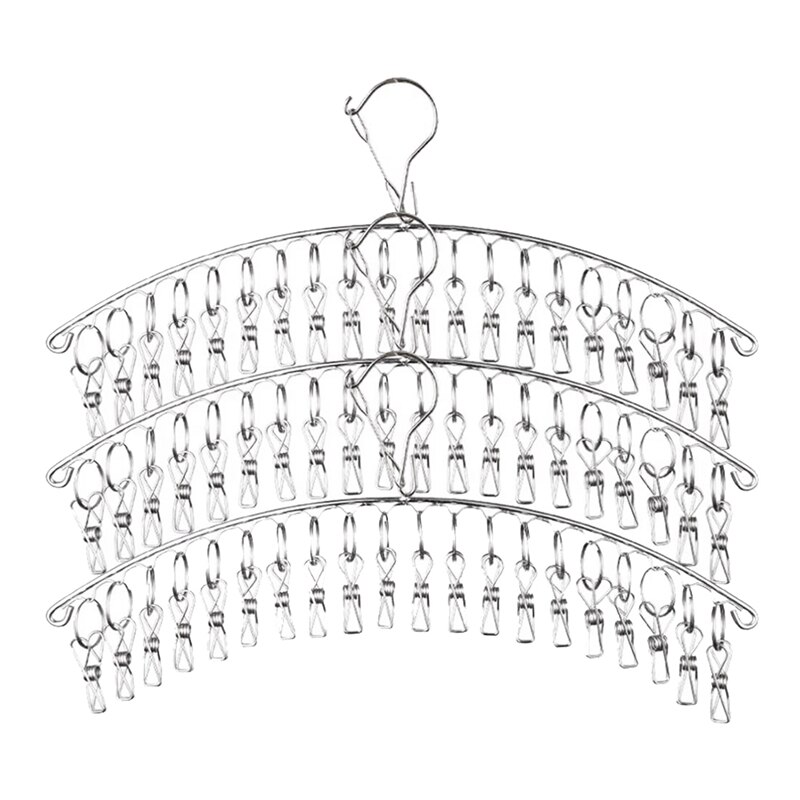 Support de séchage de vêtements en acier inoxydable, cintre à linge (avec 20 Clips), pour le séchage des chaussettes, soutien-gorge, serviettes, sous-vêtements, lot de 3: Default Title