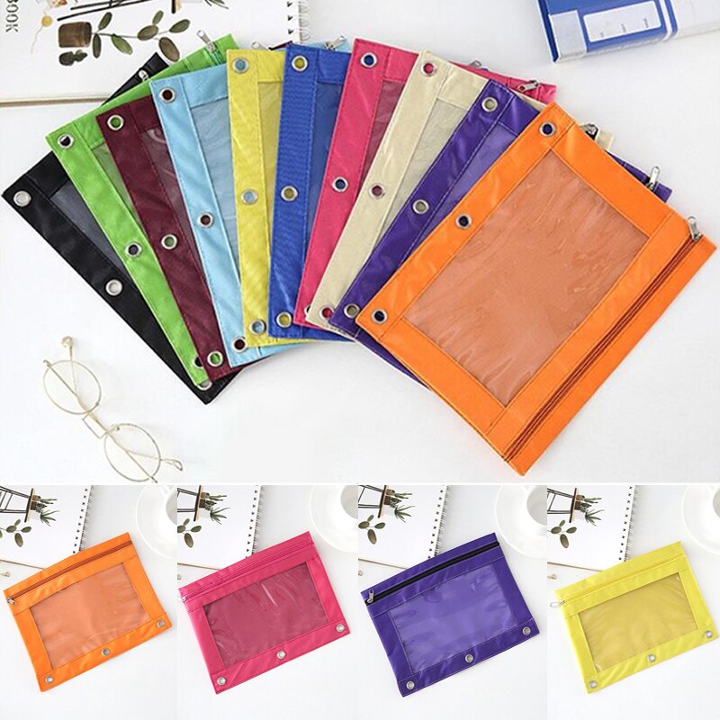 Sac porte-fichiers de documents | Sac de papeterie scolaire et de bureau 1Pc, sac à crayons avec fermeture éclair, pochette avec anneau Rivet, 3 trous