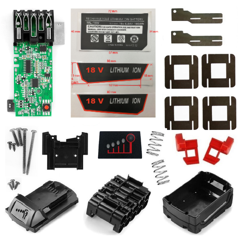 M18-5-10-15 Li-Ion Batterij Plastic Case Opladen Bescherming Circuit Board Voor Milwaukee 18V 3Ah 6Ah 9Ah Sticker Printplaat Shell: 2Layer10Hole6AhLabel