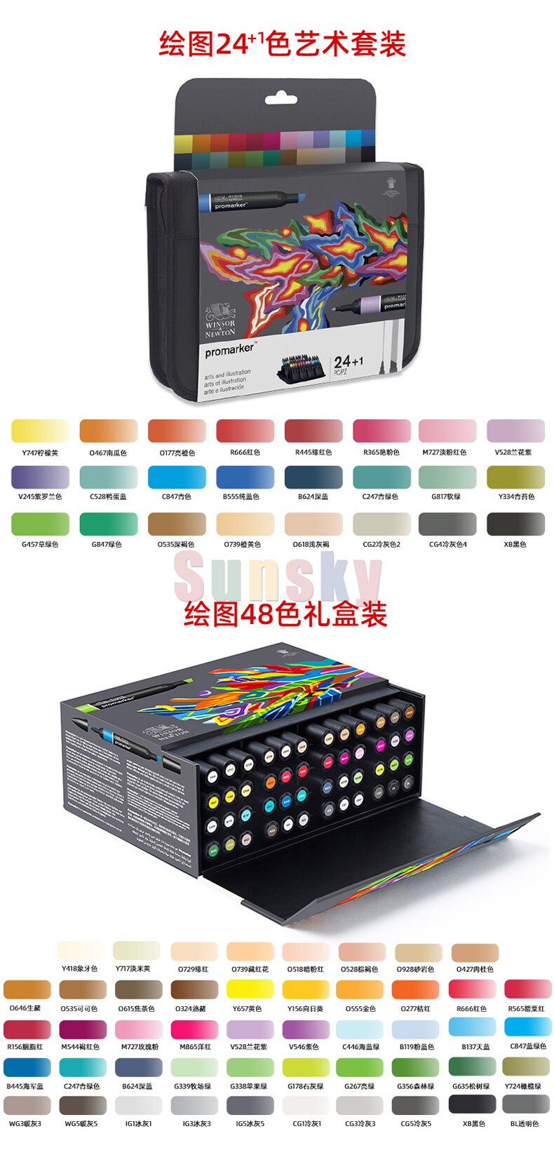 Winsor &amp; Newton Promarker Brush 6 12 24 48 96 color Essential Collection Alcohol comics building Art Scenery Marker Gray Red Set