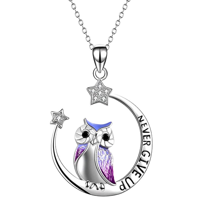 Collier en Zircon pour femme, mignon, hibou, lune, lettre, pendentif, étoiles, exquis, romantique, bijoux de fête de la saint-valentin