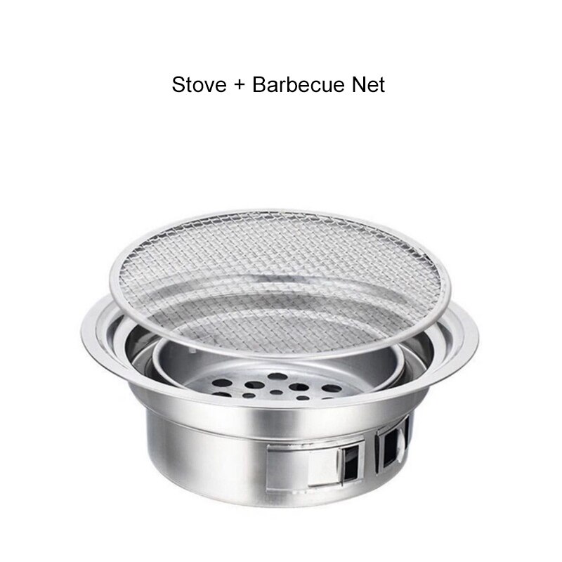 Koreaanse Houtskool Barbecue Grill Rvs Non-stick Barbecue Lade Grills Draagbare Houtskool Kachel Voor Outdoor Camping Bbq: with net
