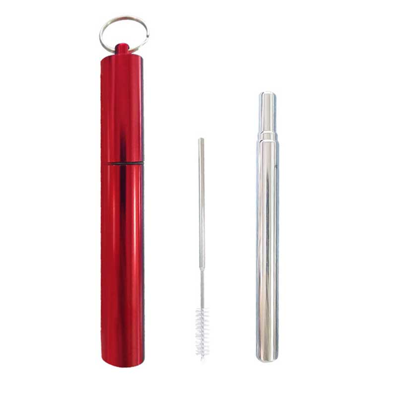 Portable Metal Straw Reusable Telescopic Travel Straw With 1 Brush& Storage Case Stainless Steel Drinking Straw Bar Accessories: Red