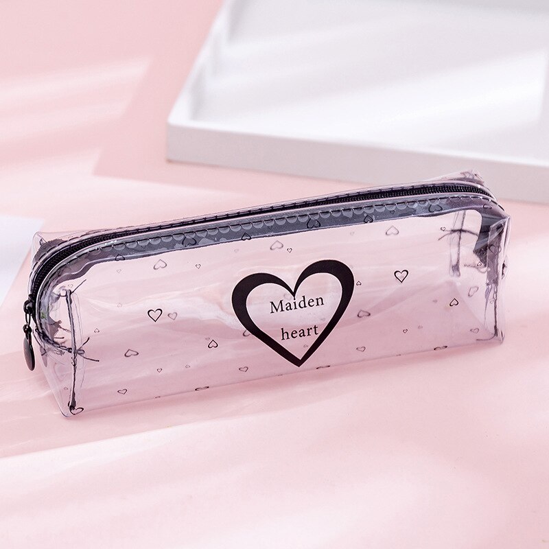 Estuche escolar transparente con forma de corazón Kawaii, estuche de lápices grande de PVC, estuche de bolígrafo transparente para niñas y niños, papelería coreana: 4