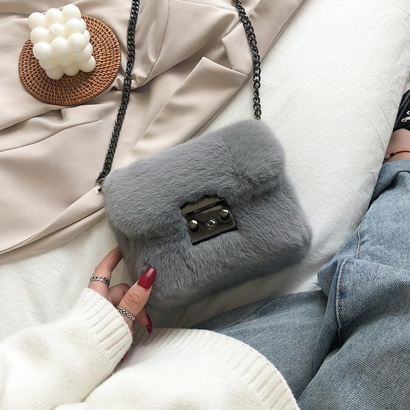 Autumn and Winter Shoulder Underarm bags Plush Pouch crossbody bags Women's All-match Furry Handbag small bags: Gray