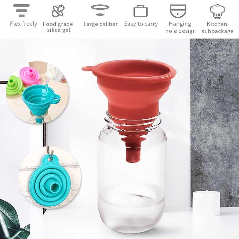 Collapsible Funnel Kitchen Silicone Funnel for Water Bottle Liquid Transfer: Red 18g