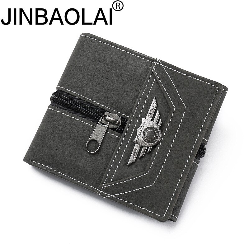 JINBAOLAI Desenhador Do Vintage Curto Homens Carteira de Couro PU Masculino Bolsa Homens Carteiras Titular Do Cartão Carteira Com Bolso de Moedas Com Zíper Estudante