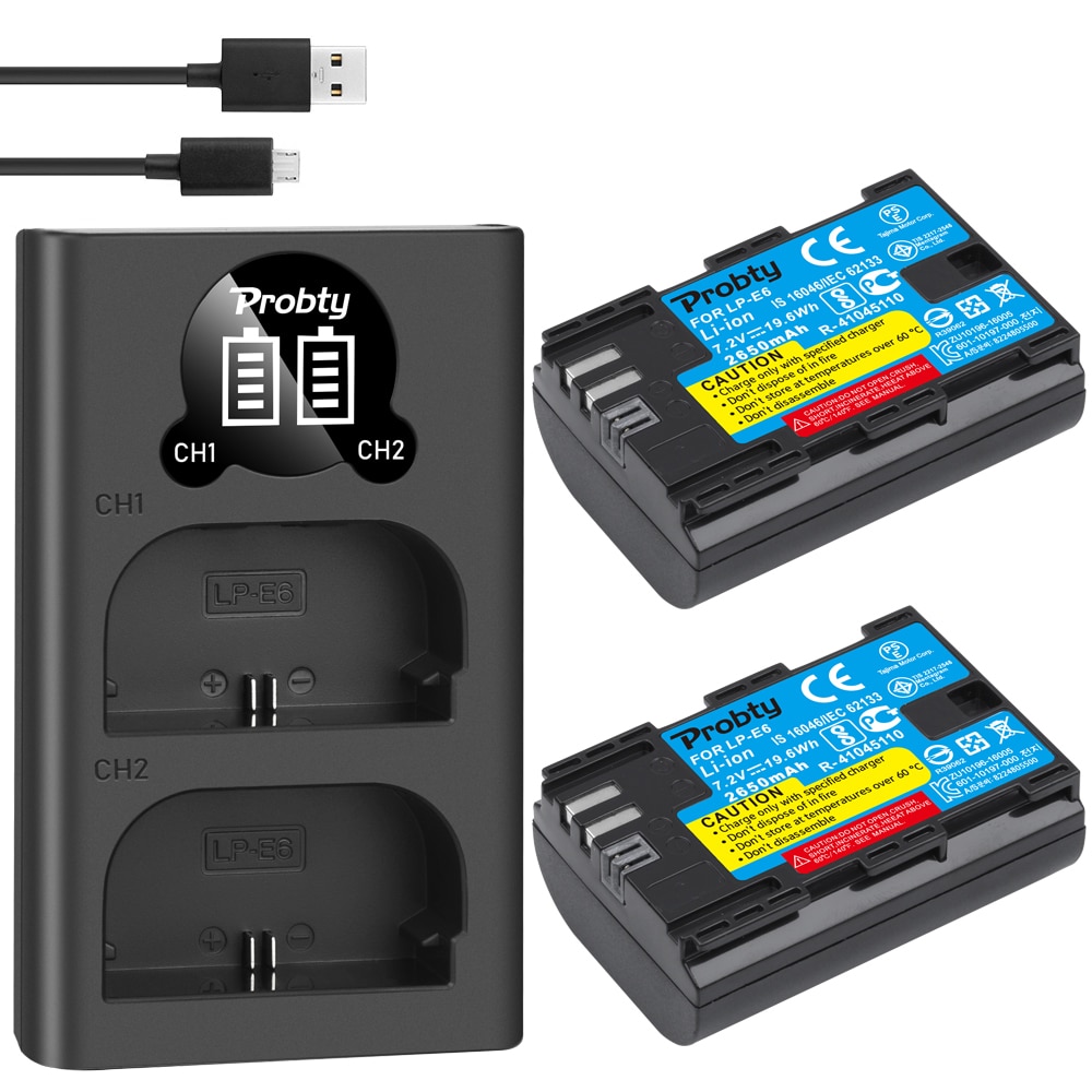 2 stücke 2650mAh LP-E6 LPE6 LP E6 Kamera Batterien + LED Ladegerät Für Kanon EOS 5DS R 5D markieren II III 6D 7D 60D 60Da 70D 80D