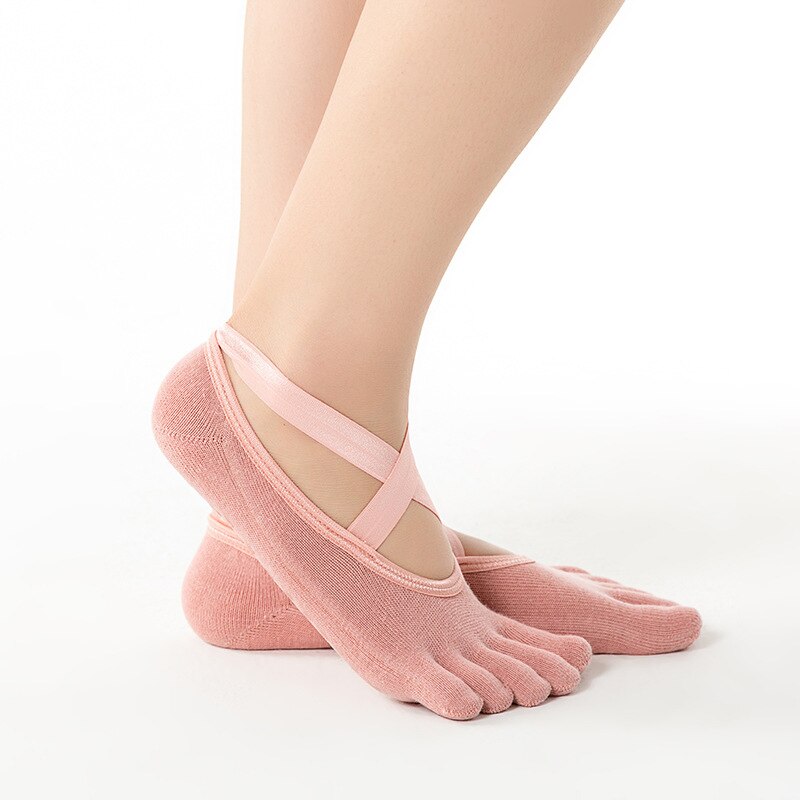 Mkeps Yoga Sokken Vrouwen Cushioned Gewatteerde Anti-Slip Grips &amp; Bandjes Toeless Halve Teen Sokken Voor Yoga Ballet pilates Dans Barre: Pink