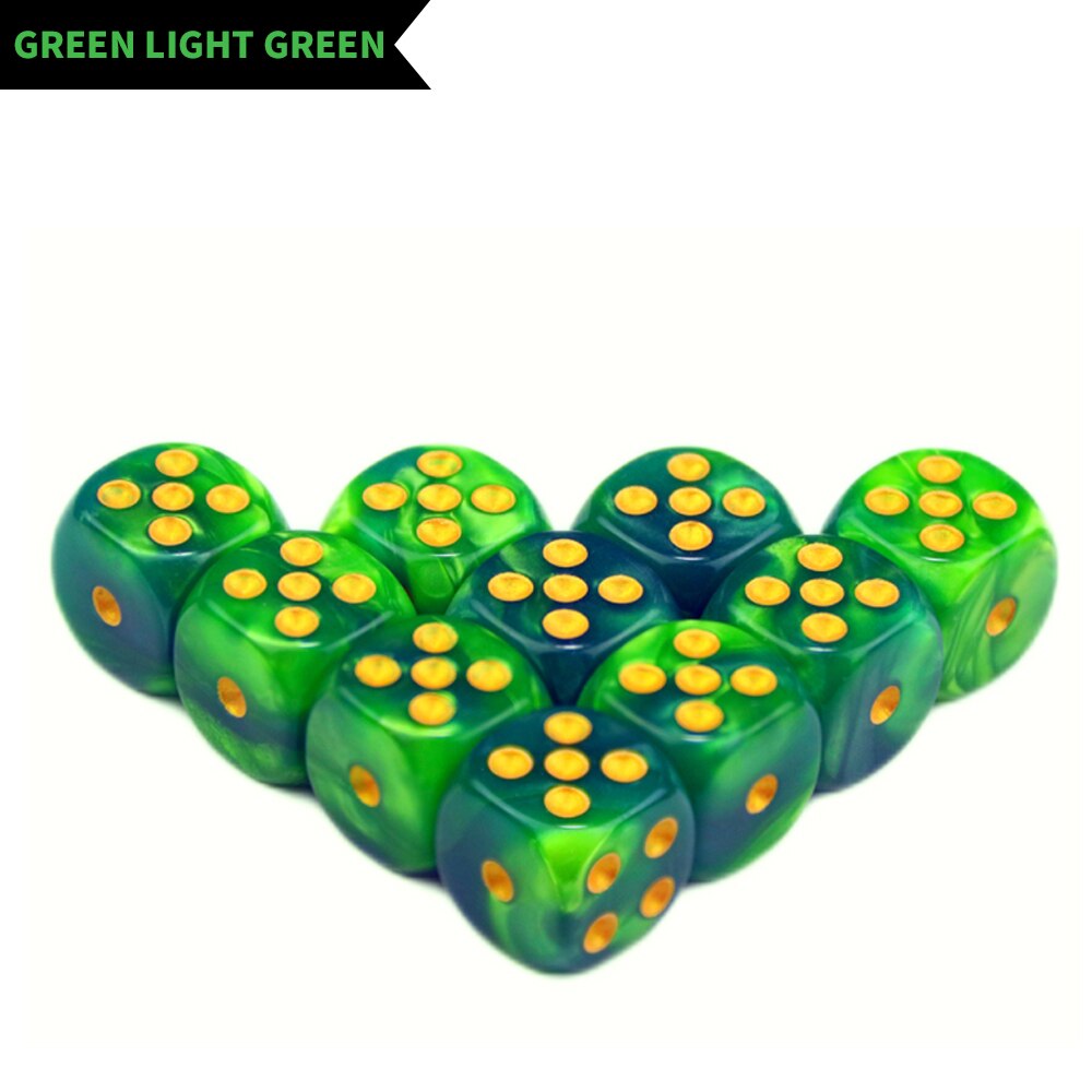10pcs 16mm dadi angolari rotondi acrilici D6 puntini modellati dadi da gioco bicolore per giocattoli di intrattenimento per feste da Club: Green Light Green