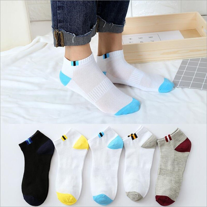 5 Pairs/Lot Men Mixed Color Cotton Socks Free Size Casual No Show Ankle Socks Male Summer Autumn Breathable Socks Men: Style 1