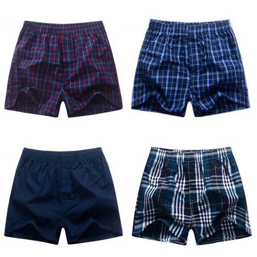 4 stk/parti herre plaid underbukser boxershorts 100%  bomuldsshorts undertøj mænd løse behagelige soveunderbukser trusser: Pakke 1 / Xxl  (90-100kg)