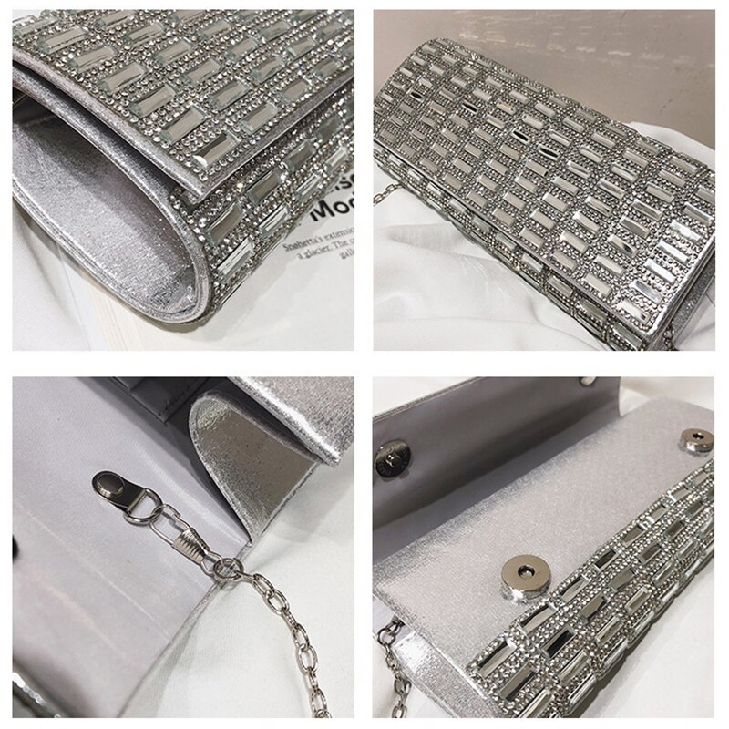 YYW Women Evening Bag Silver Wedding Party Bags Diamond Rhinestone Clutches Crystal Bling durable Clutch Bags Luxury Purses