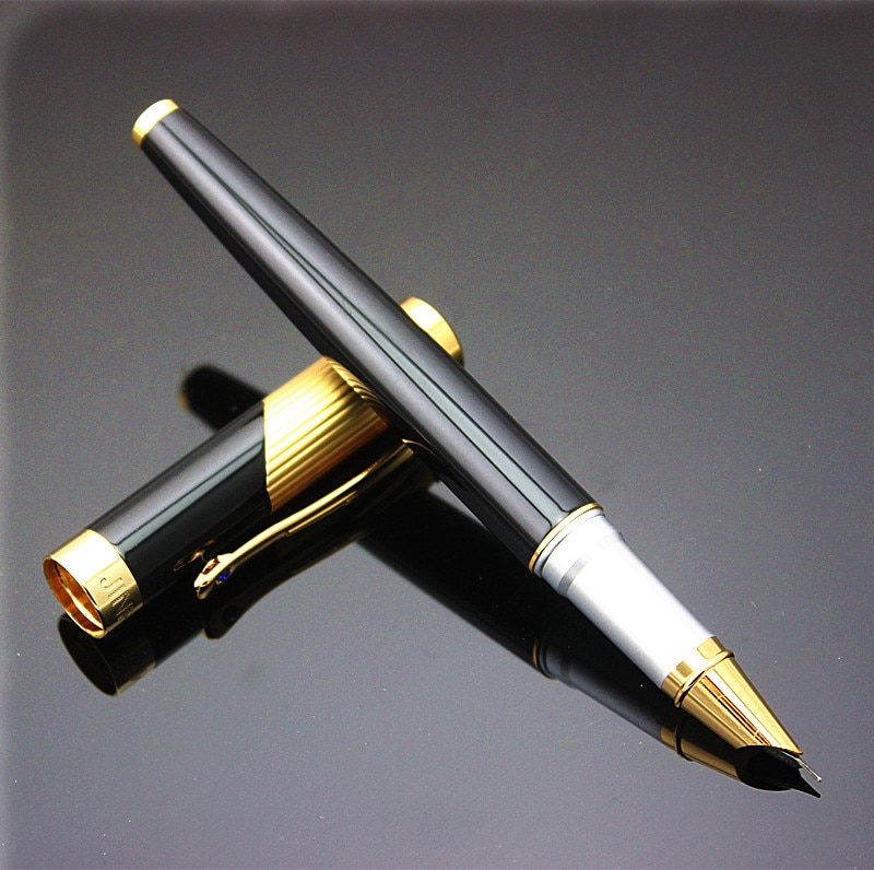 Jinhao 9009 Schwarz und Goldene Luxus Diamant extra Fein Feder Brunnen Stift für Finanzen Freies 0,38mm Tinte Stifte für Schreiben