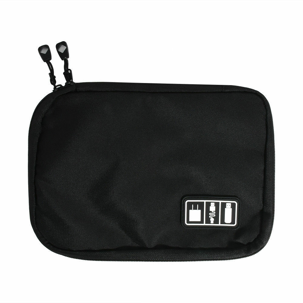 Portable Digital Data Line USB Cable Earphone Travel Organizer Bag Case: Black