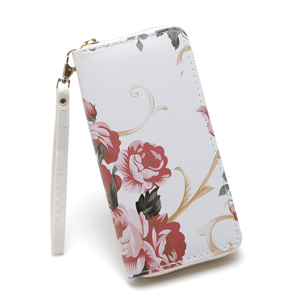 Women Purse Rose Flower Long Wallet Coin Bag Purse Double Zipper clutch phone purse women carteira feminina