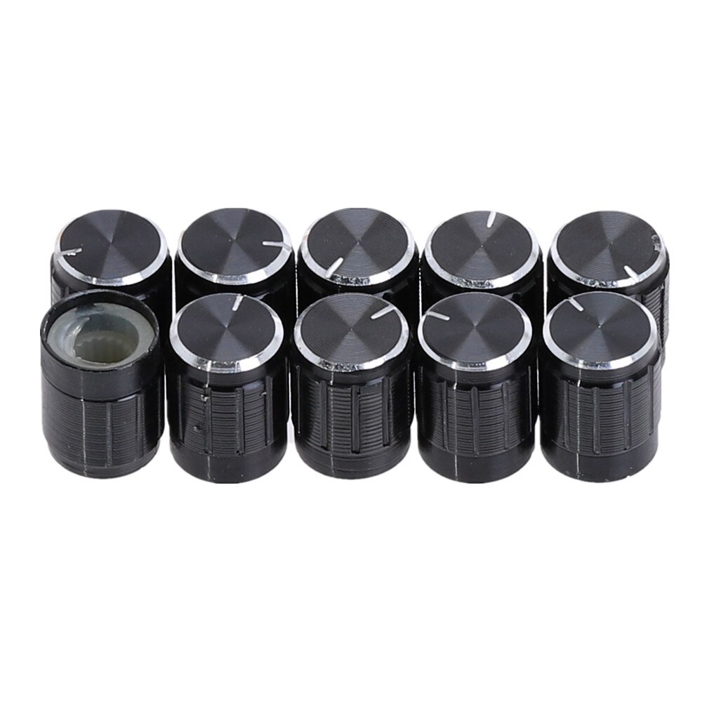 10Pcs Metal 6mm Hole Dia Light Lamp Dimmer Control Rotary Knob Cap 13x17mm Aluminum Volume Control Rotary Knobs: Black